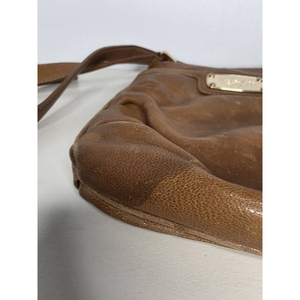 Michael Kors Brown Leather Pleated Crossbody Bag Gold Logo Messenger - Picture 13 of 14
